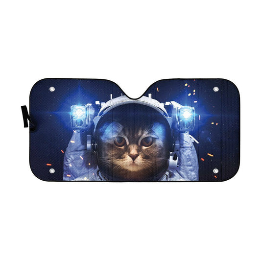 Gearhumans 3D Brown Tabby Cat Astronaut Custom Car Auto Sunshade