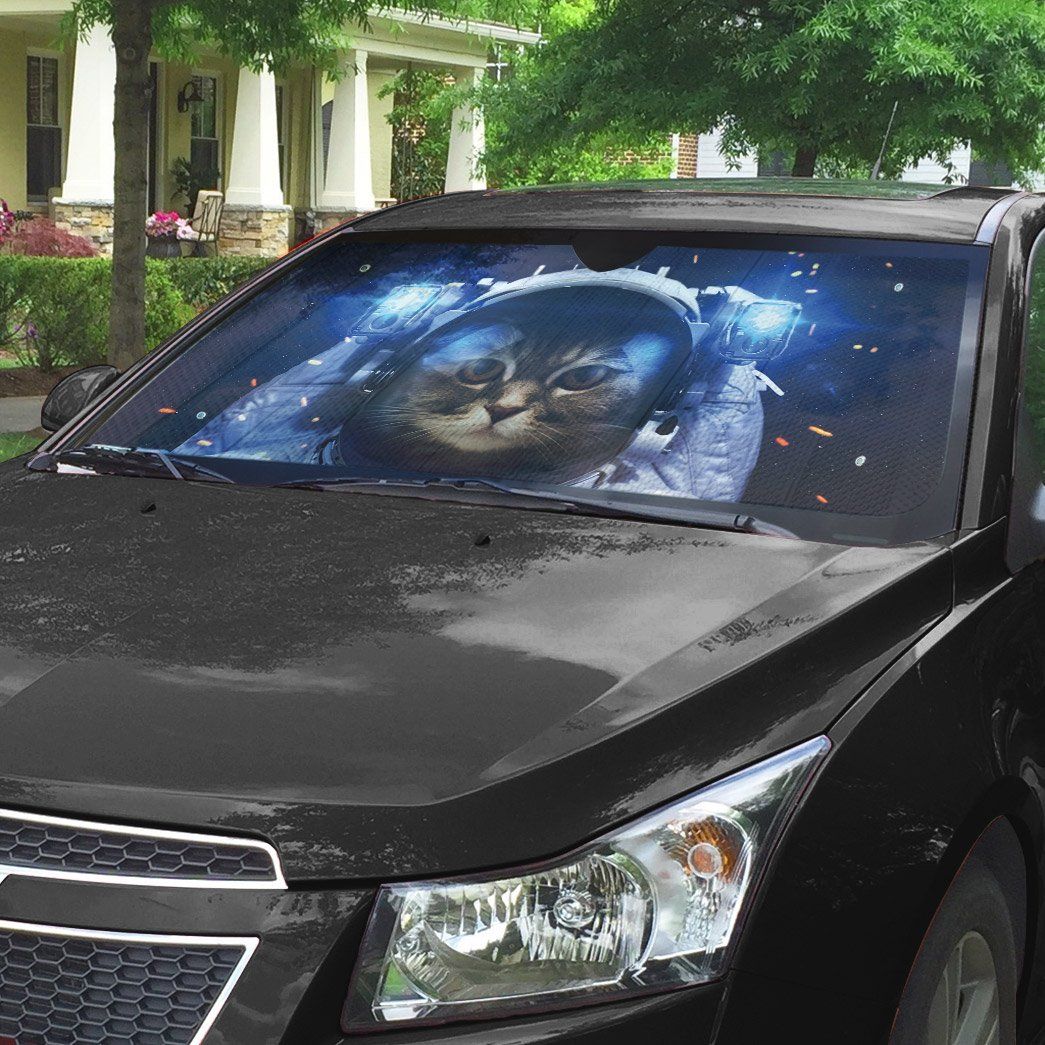 Gearhumans 3D Brown Tabby Cat Astronaut Custom Car Auto Sunshade