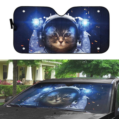 Gearhumans 3D Brown Tabby Cat Astronaut Custom Car Auto Sunshade