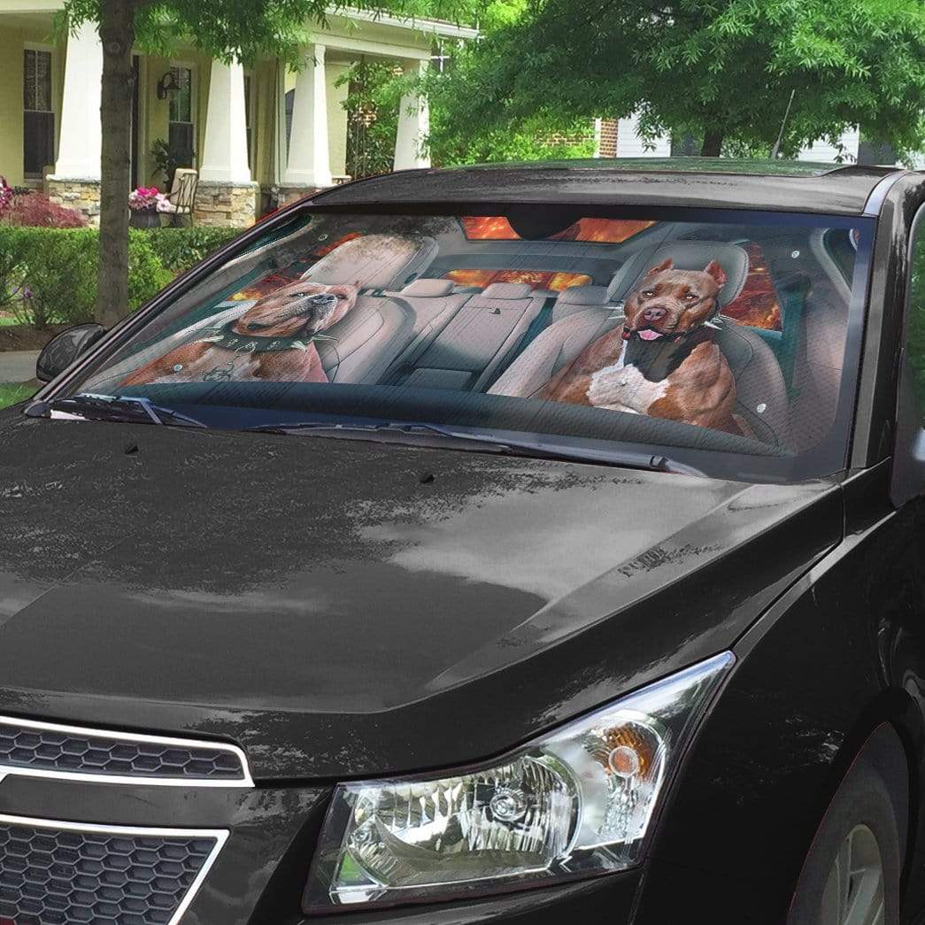 Gearhumans 3D Buff Pit Bulls Custom Car Auto Sunshade