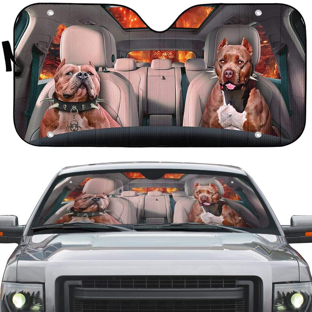 Gearhumans 3D Buff Pit Bulls Custom Car Auto Sunshade