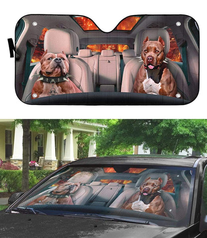 Gearhumans 3D Buff Pit Bulls Custom Car Auto Sunshade