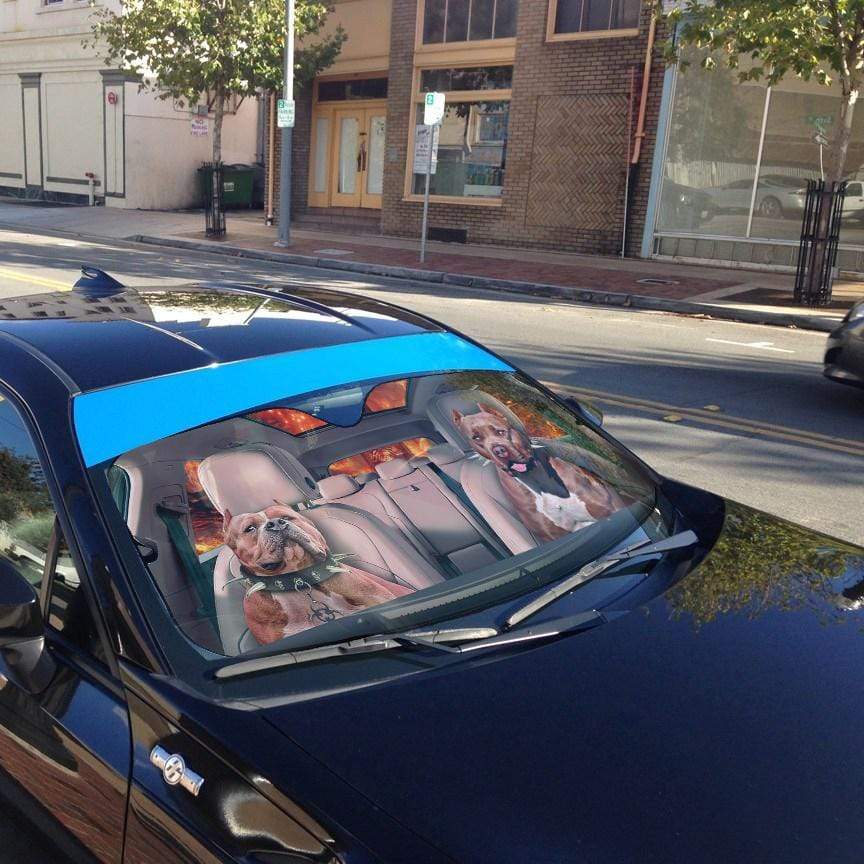 Gearhumans 3D Buff Pit Bulls Custom Car Auto Sunshade