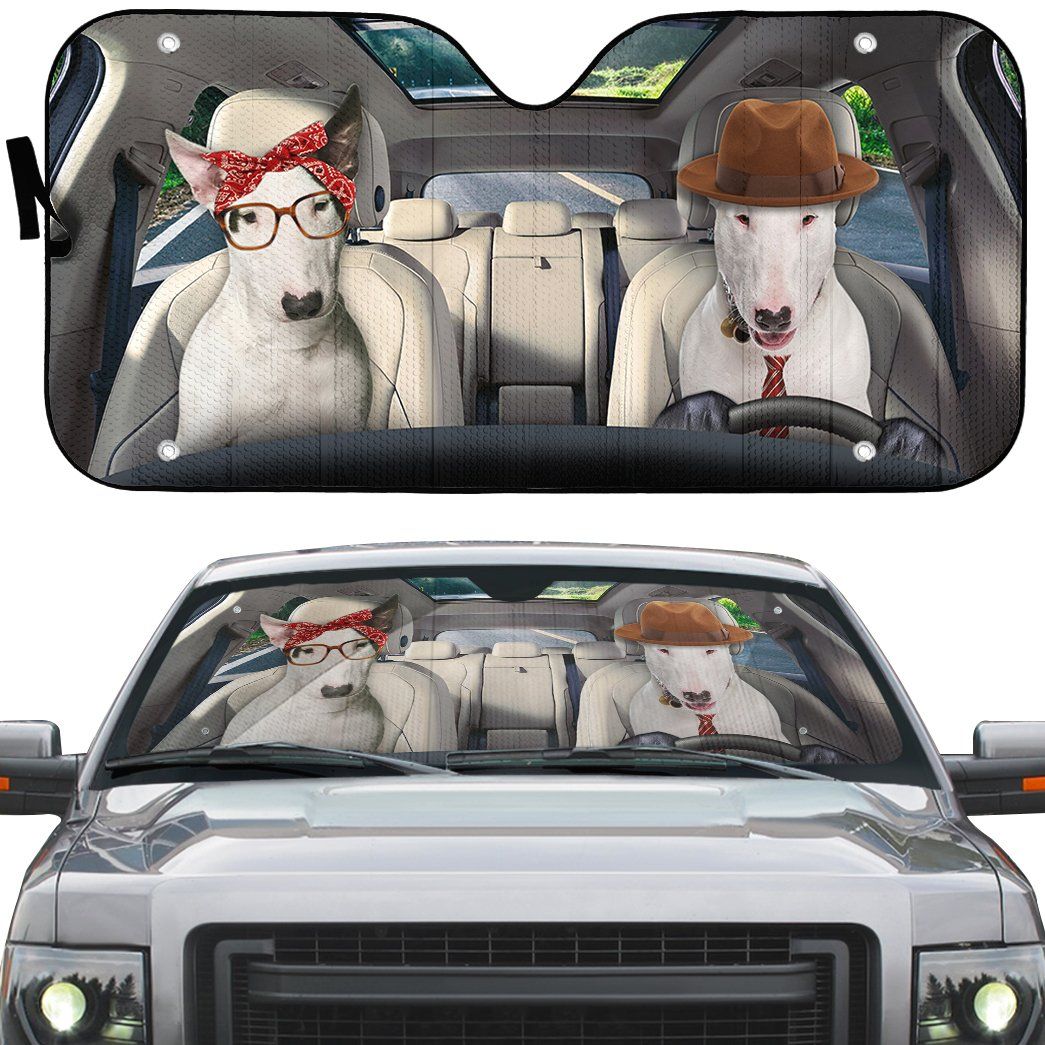 Gearhumans 3D Bull Terrier Couple Dog Auto Car Sunshade