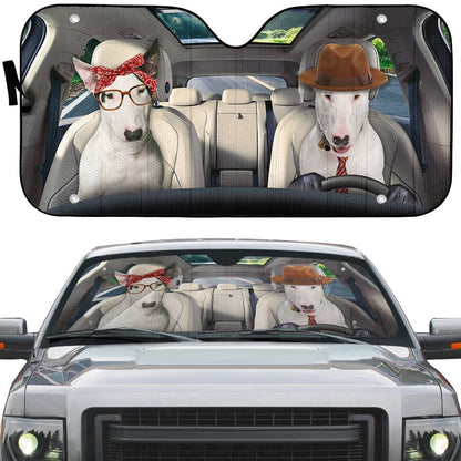 Gearhumans 3D Bull Terrier Couple Dog Auto Car Sunshade
