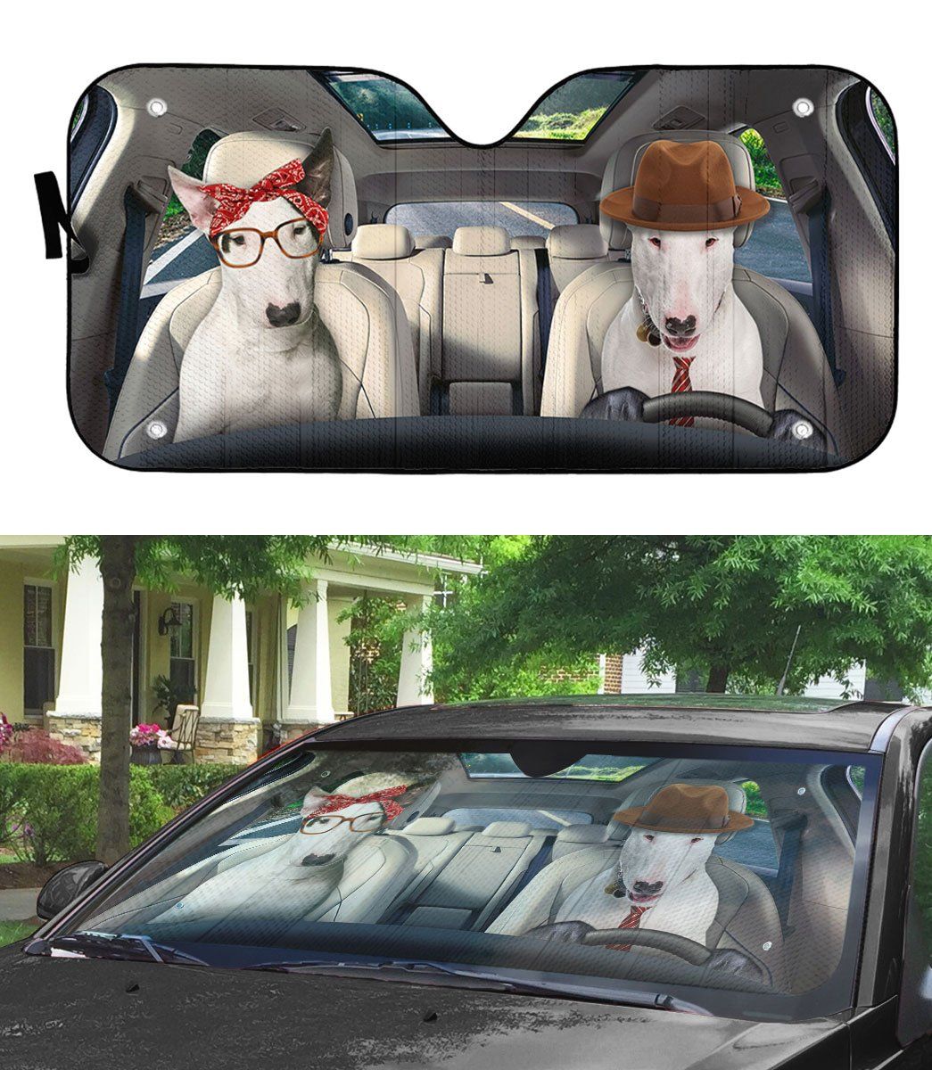 Gearhumans 3D Bull Terrier Couple Dog Auto Car Sunshade