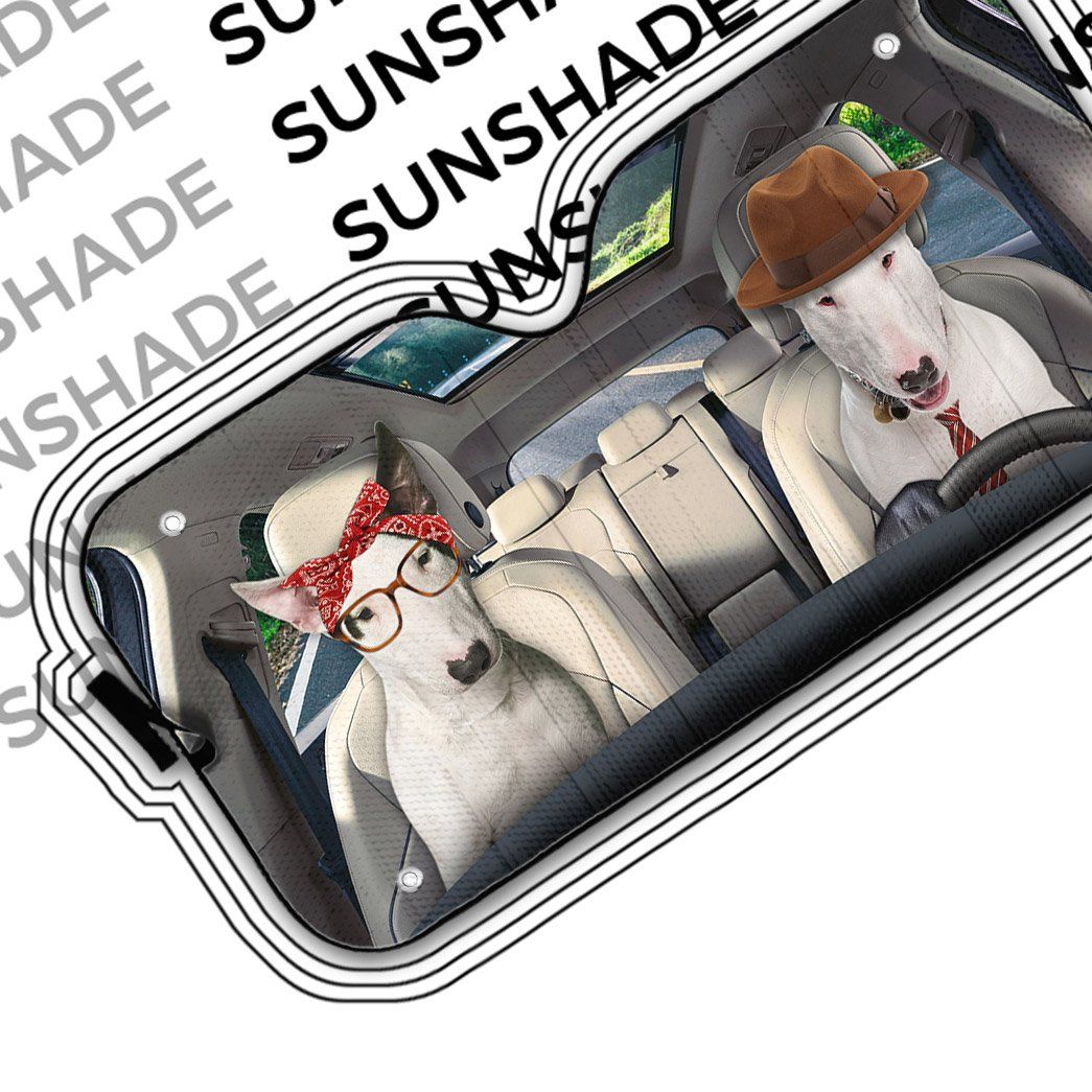 Gearhumans 3D Bull Terrier Couple Dog Auto Car Sunshade