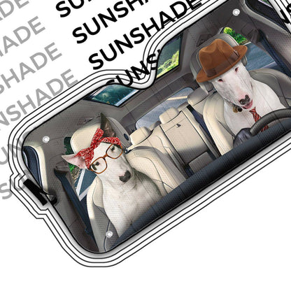 Gearhumans 3D Bull Terrier Couple Dog Auto Car Sunshade