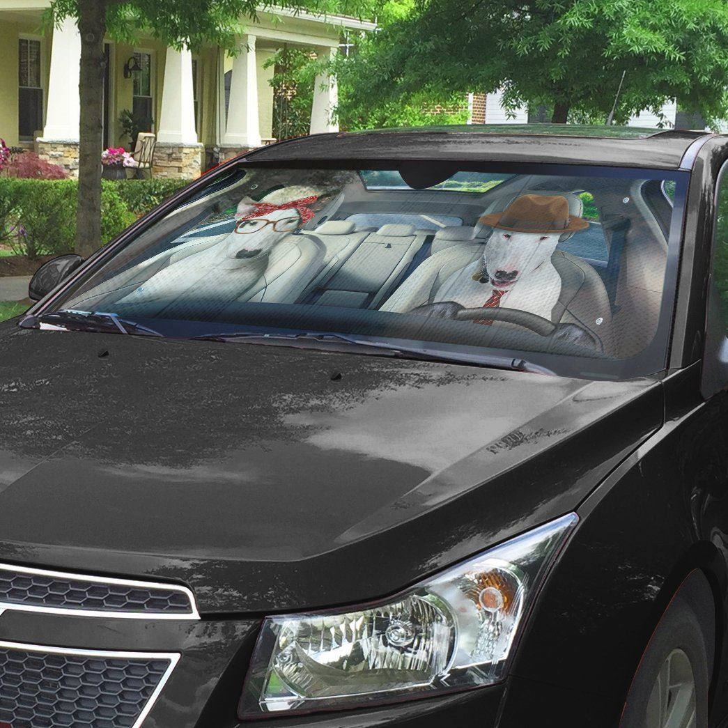 Gearhumans 3D Bull Terrier Couple Dog Auto Car Sunshade