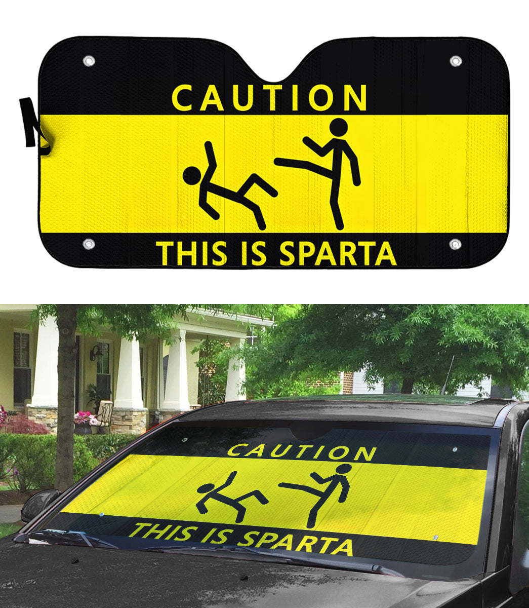 Gearhumans 3D Caution This Is Sparta Auto Sunshade