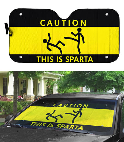 Gearhumans 3D Caution This Is Sparta Auto Sunshade