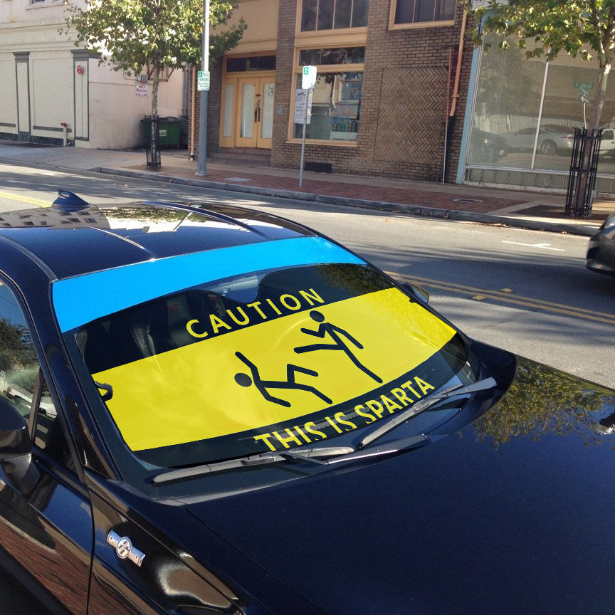 Gearhumans 3D Caution This Is Sparta Auto Sunshade