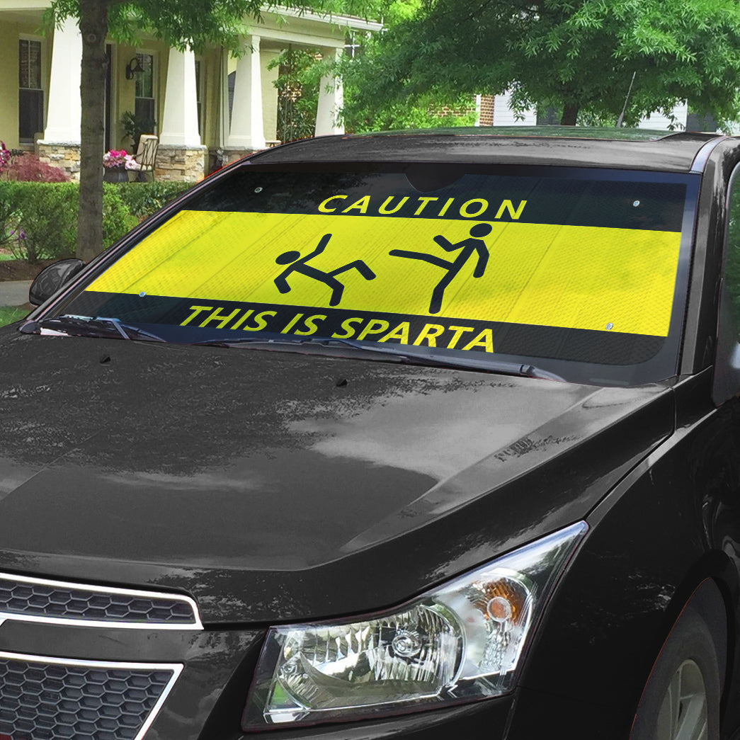 Gearhumans 3D Caution This Is Sparta Auto Sunshade