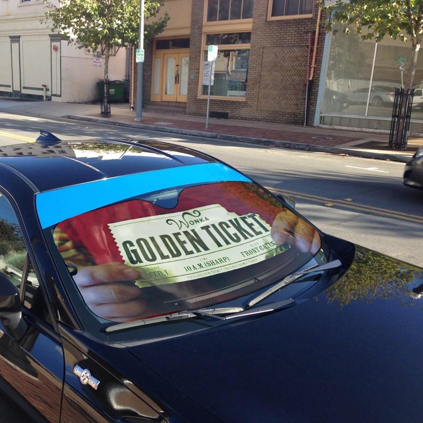 Gearhumans 3D Charlie And The Chocolate Factory Golden Ticket Custom Car Auto Sunshade