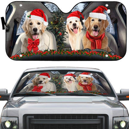 Gearhumans 3D Christmas Golden Retriever Custom Car Auto Sunshade