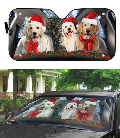 Gearhumans 3D Christmas Golden Retriever Custom Car Auto Sunshade
