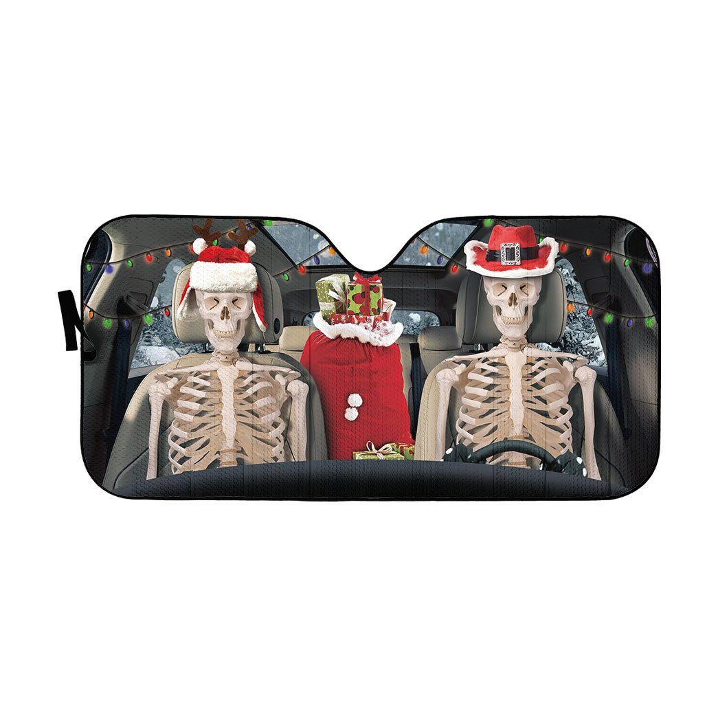 Gearhumans 3D Christmas Skeleton Couple Custom Car Auto Sunshade