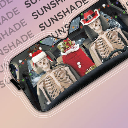 Gearhumans 3D Christmas Skeleton Couple Custom Car Auto Sunshade