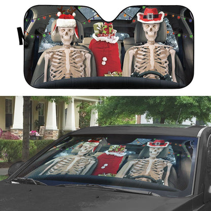 Gearhumans 3D Christmas Skeleton Couple Custom Car Auto Sunshade