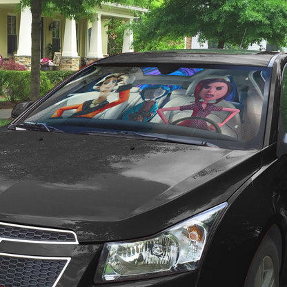 Gearhumans 3D Coraline Button Eyed Family Custom Car Auto Sunshade