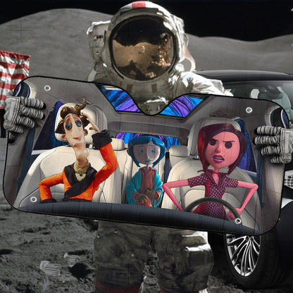 Gearhumans 3D Coraline Button Eyed Family Custom Car Auto Sunshade