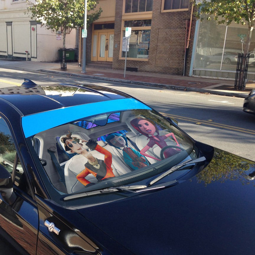 Gearhumans 3D Coraline Button Eyed Family Custom Car Auto Sunshade
