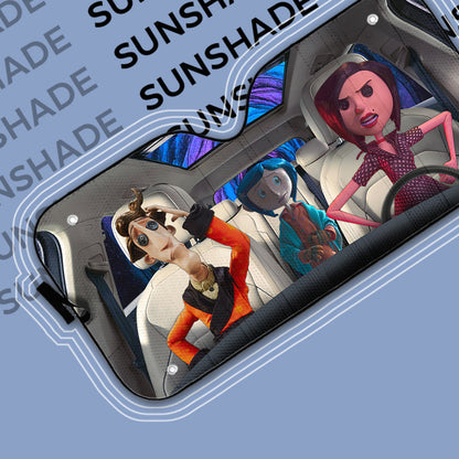 Gearhumans 3D Coraline Button Eyed Family Custom Car Auto Sunshade