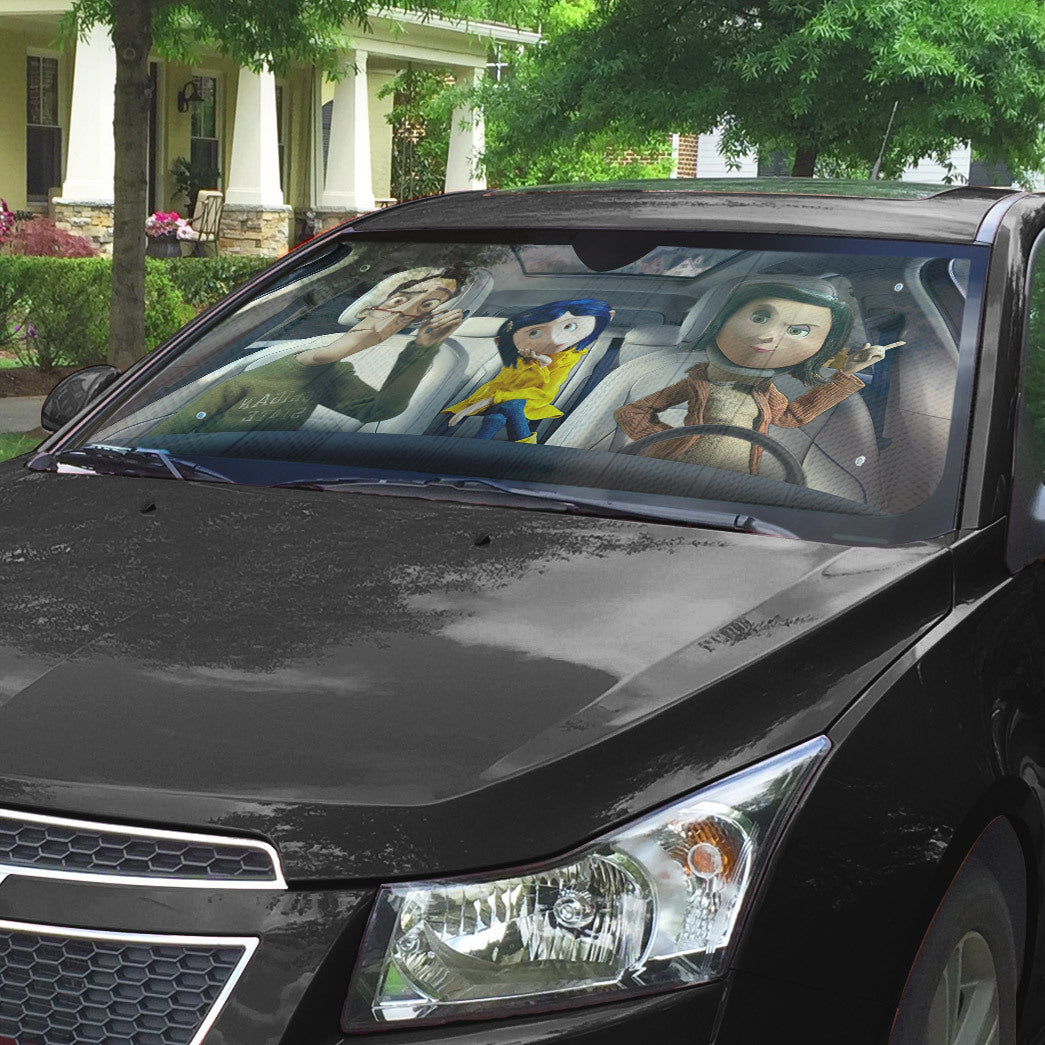 Gearhumans 3D Coraline Family Custom Car Auto Sunshade