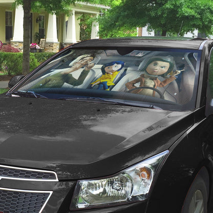 Gearhumans 3D Coraline Family Custom Car Auto Sunshade
