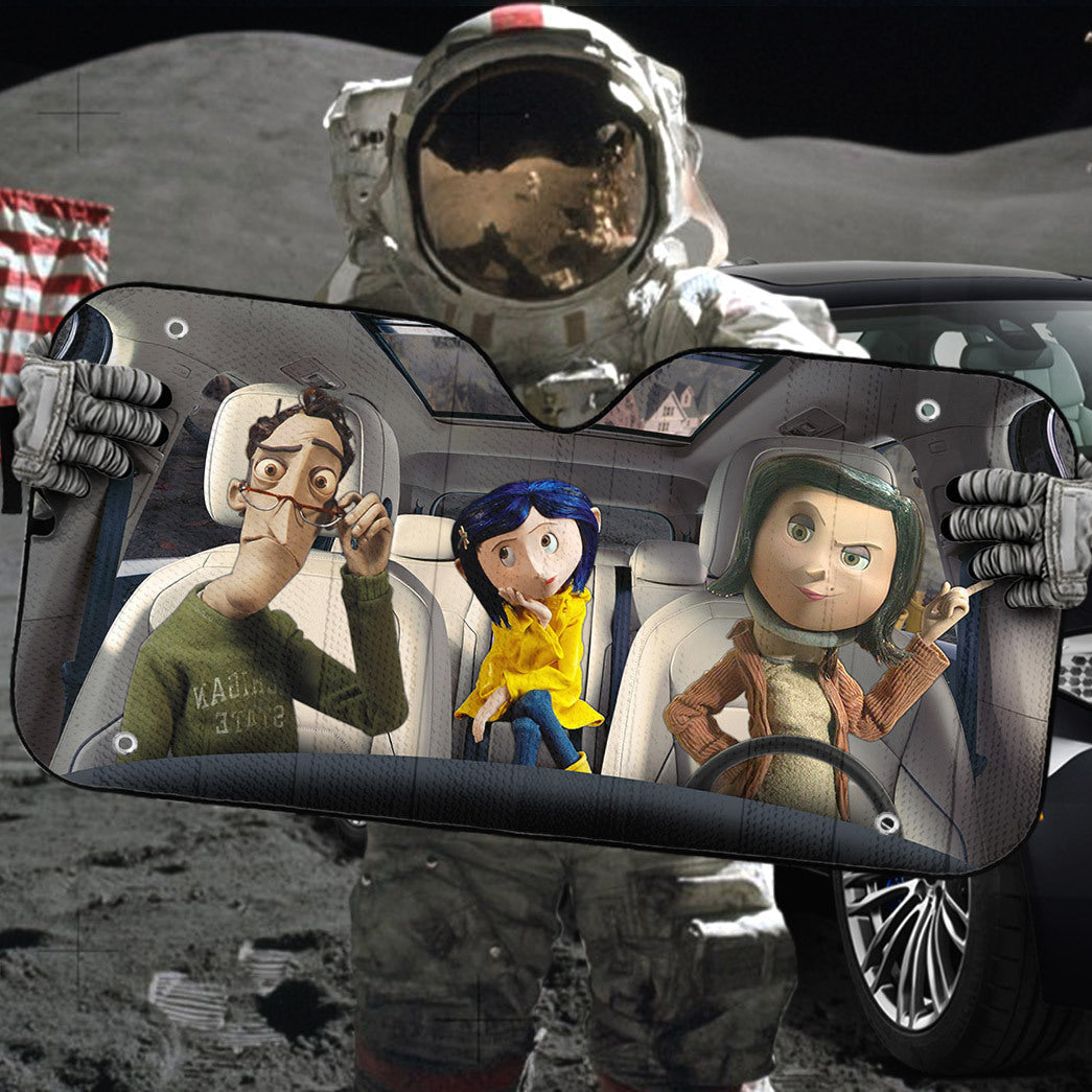 Gearhumans 3D Coraline Family Custom Car Auto Sunshade