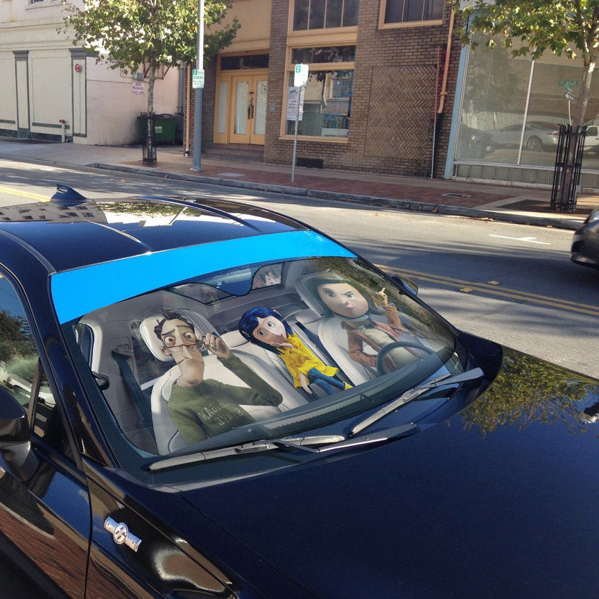 Gearhumans 3D Coraline Family Custom Car Auto Sunshade