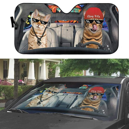 Gearhumans 3D Couple Bengal Cat Custom Car Auto Sunshade
