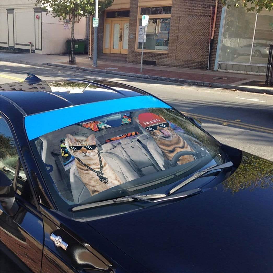 Gearhumans 3D Couple Bengal Cat Custom Car Auto Sunshade