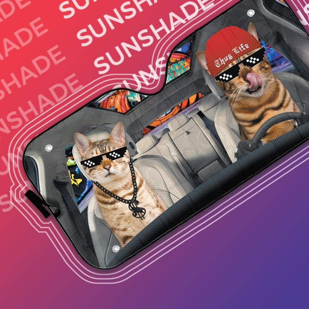Gearhumans 3D Couple Bengal Cat Custom Car Auto Sunshade