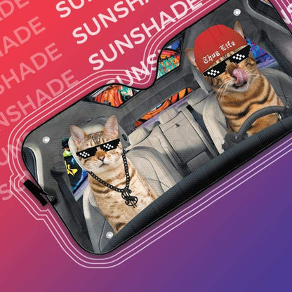 Gearhumans 3D Couple Bengal Cat Custom Car Auto Sunshade