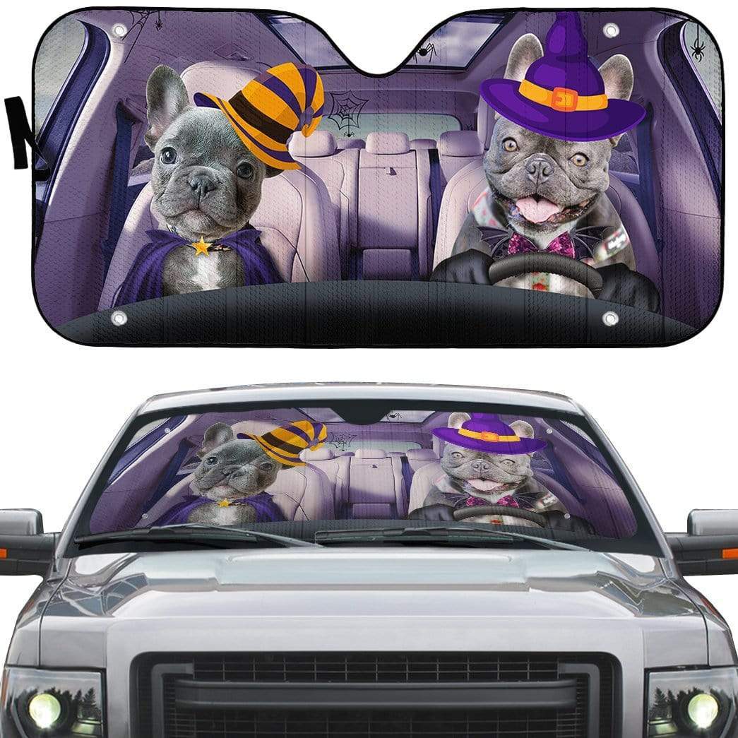 Gearhumans 3D Couple Bulldogs Hallowen Custom Car Auto Sunshade