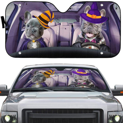 Gearhumans 3D Couple Bulldogs Hallowen Custom Car Auto Sunshade