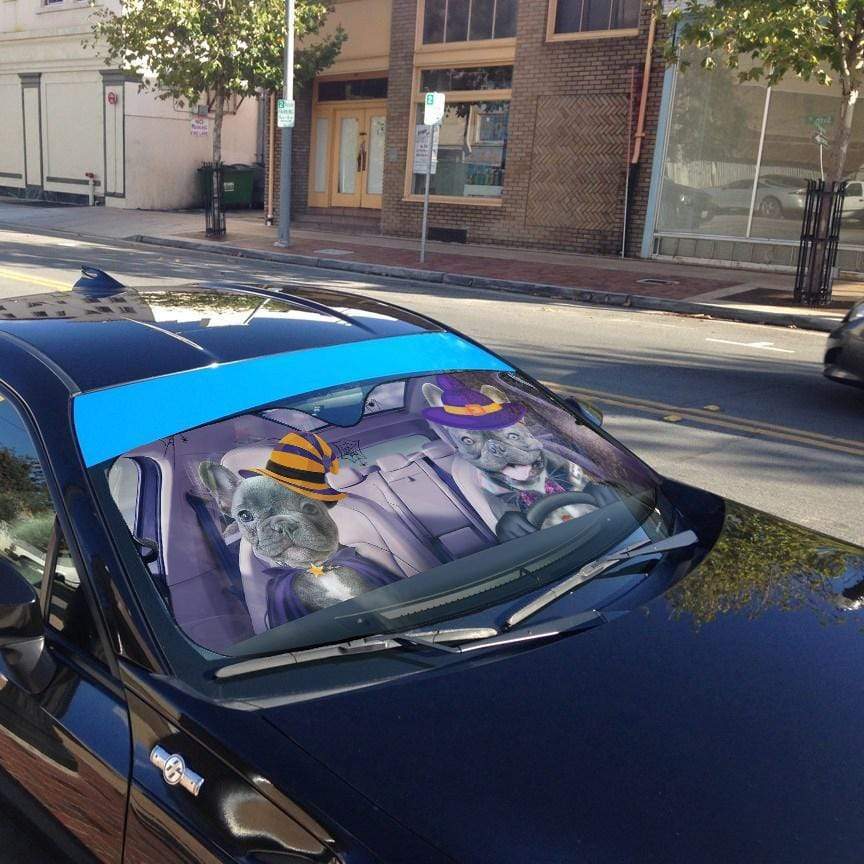 Gearhumans 3D Couple Bulldogs Hallowen Custom Car Auto Sunshade