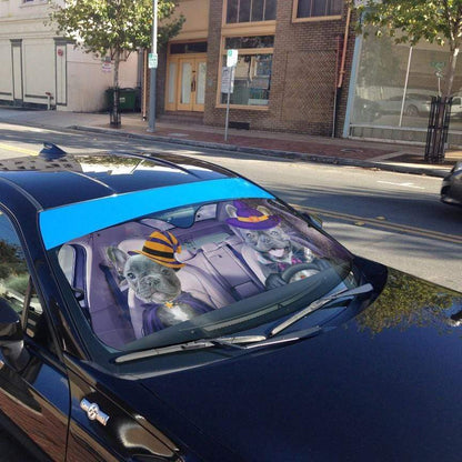 Gearhumans 3D Couple Bulldogs Hallowen Custom Car Auto Sunshade
