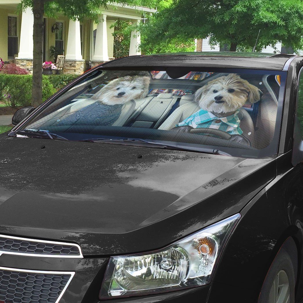 Gearhumans 3D Couple Cute Shih Tzu Puppies Custom Car Auto Sunshade