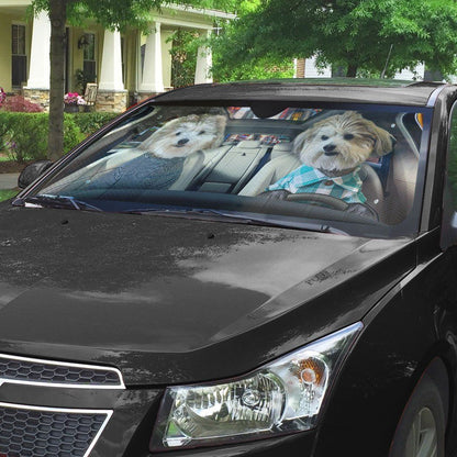 Gearhumans 3D Couple Cute Shih Tzu Puppies Custom Car Auto Sunshade