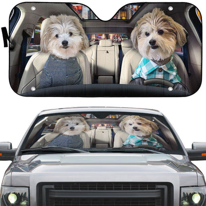 Gearhumans 3D Couple Cute Shih Tzu Puppies Custom Car Auto Sunshade