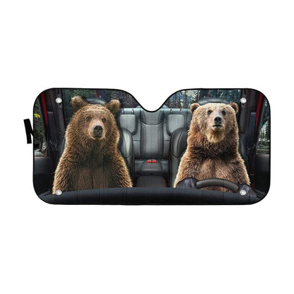 Gearhumans 3D Couple Grizzly Bear Brown Bear Custom Car Auto Sunshade