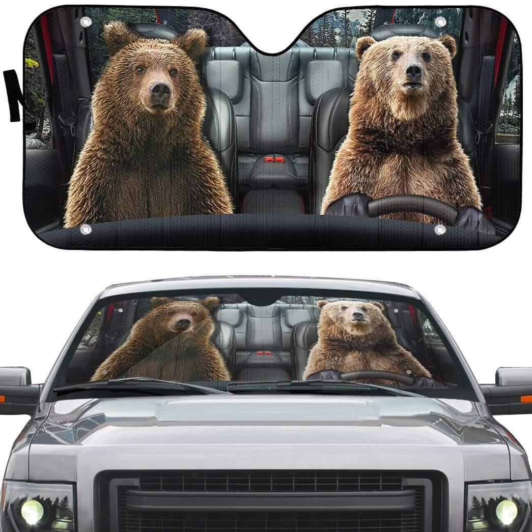 Gearhumans 3D Couple Grizzly Bear Brown Bear Custom Car Auto Sunshade