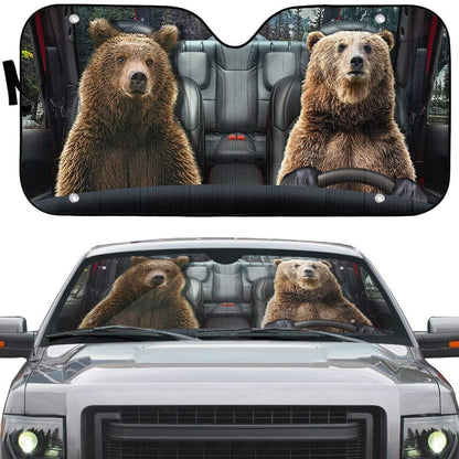 Gearhumans 3D Couple Grizzly Bear Brown Bear Custom Car Auto Sunshade