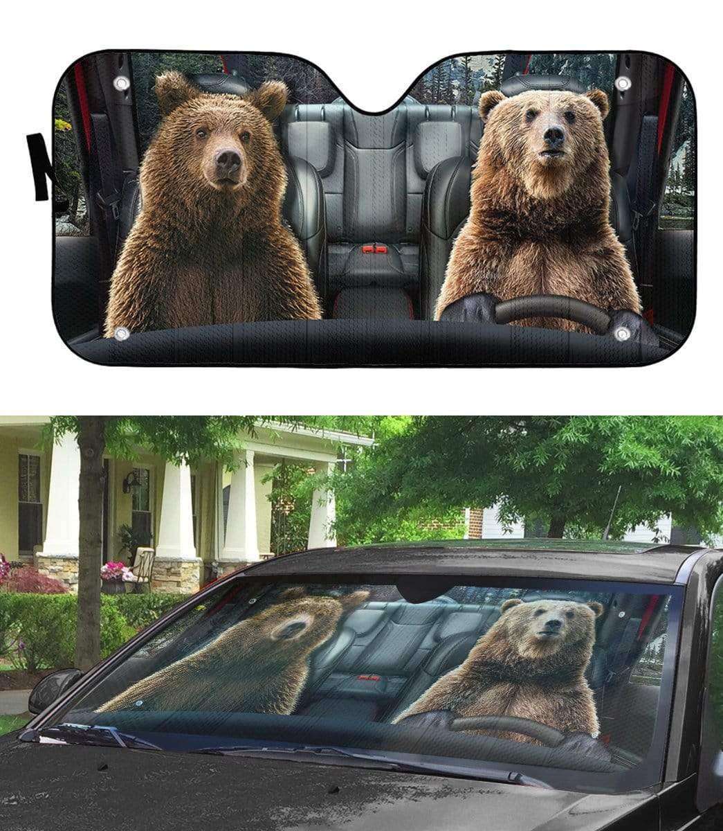 Gearhumans 3D Couple Grizzly Bear Brown Bear Custom Car Auto Sunshade