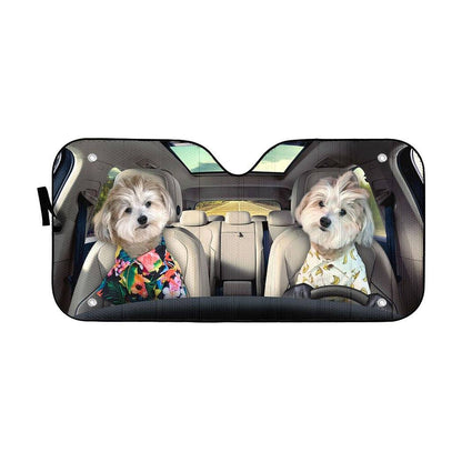 Gearhumans 3D Couple Lovely Shih Tzu Puppies Custom Car Auto Sunshade