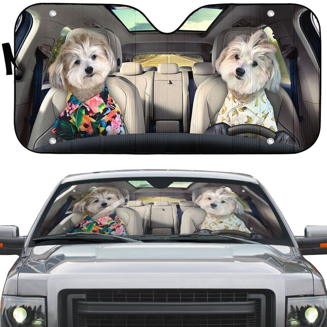 Gearhumans 3D Couple Lovely Shih Tzu Puppies Custom Car Auto Sunshade