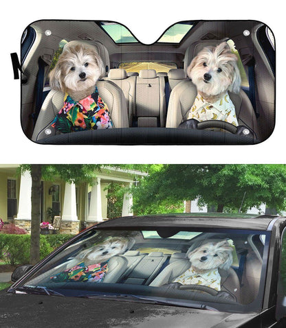 Gearhumans 3D Couple Lovely Shih Tzu Puppies Custom Car Auto Sunshade