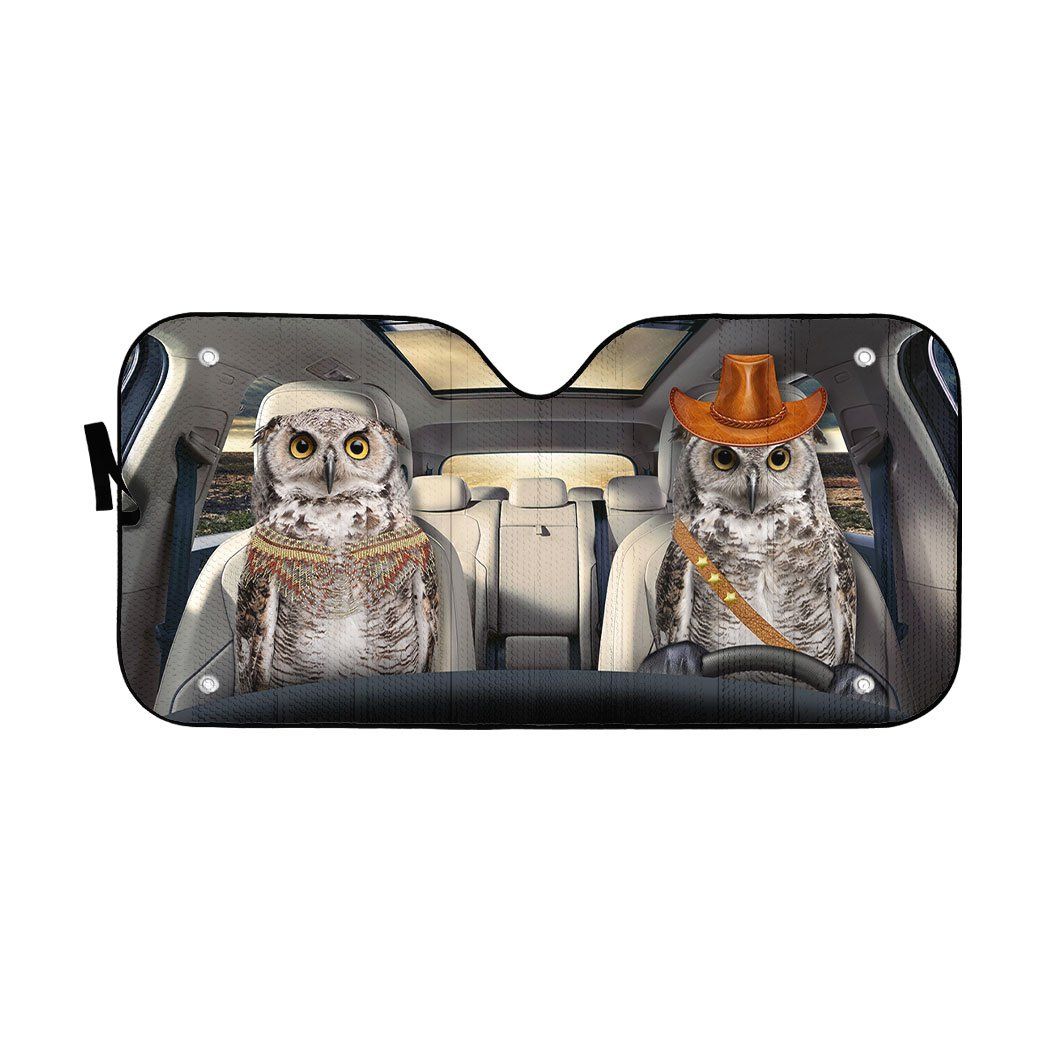 Gearhumans 3D Couple Owls Auto Car Sunshade